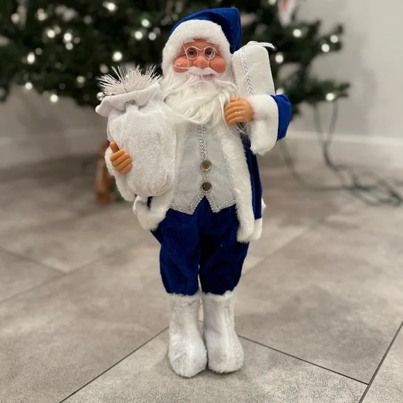 Blue Silver Santa Claus 16 Inch Elegant Christmas Decor Figurine - Picture 2 of 3